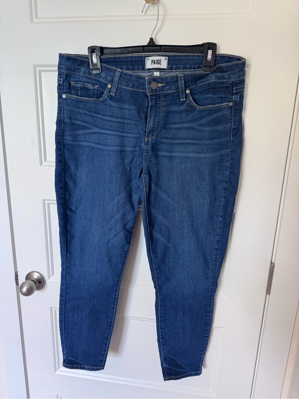 PAIGE Women's Dark Blue Verdugo crop Stretch Denim Jeans